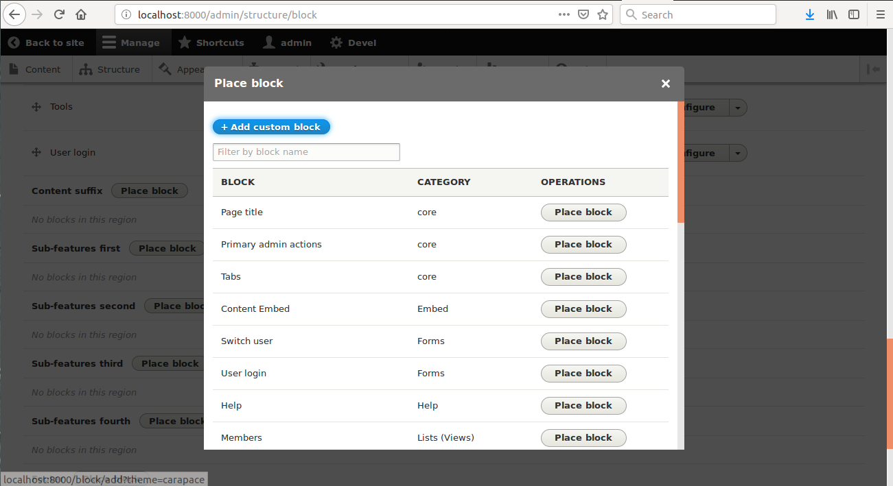 Block selection UI