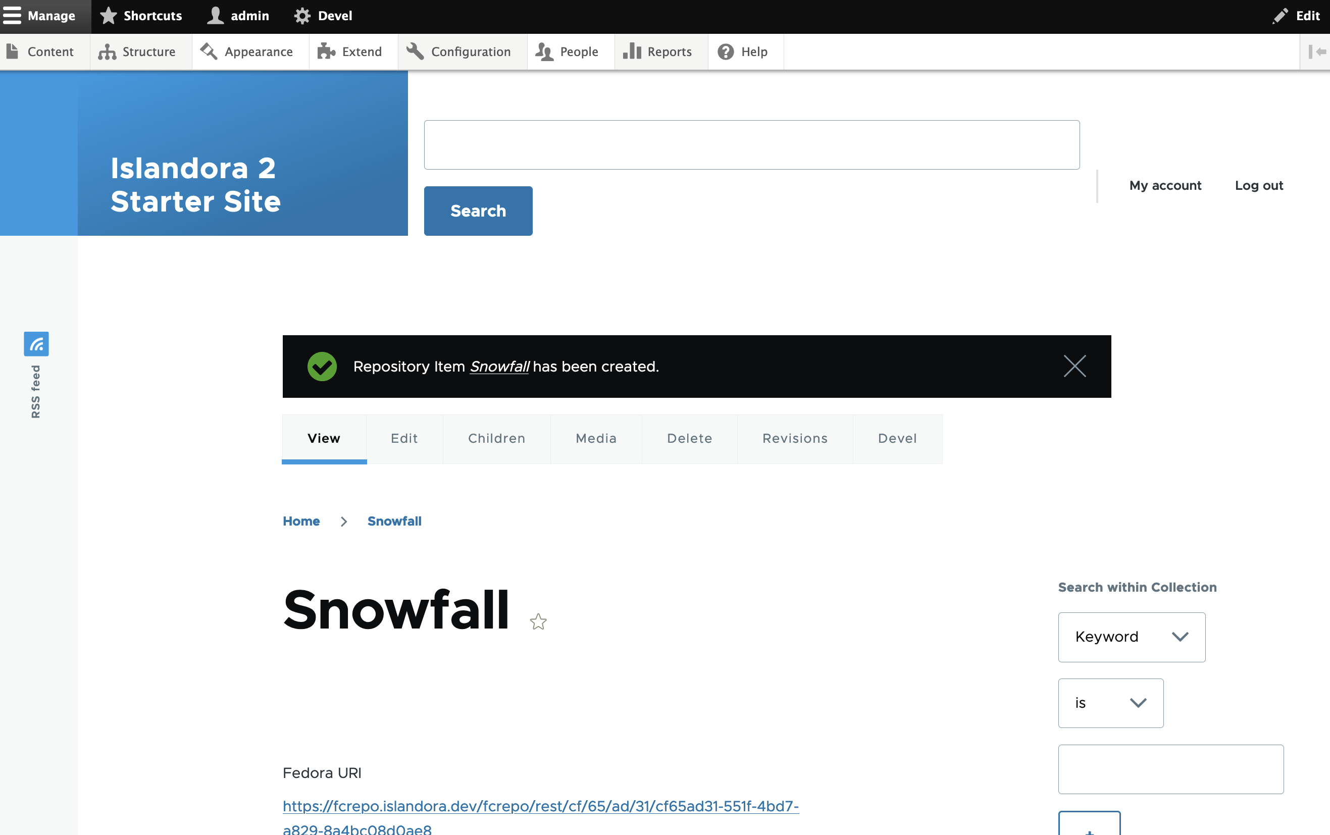 The collection page confirming creation.