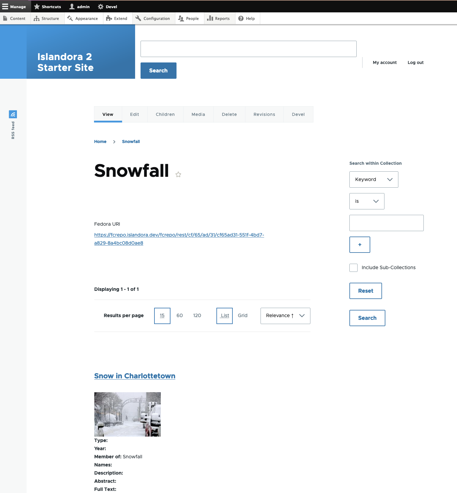 The collection page showing a view of members, including the one we added.