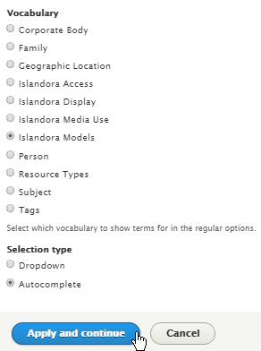Frontpage view filter islandora model